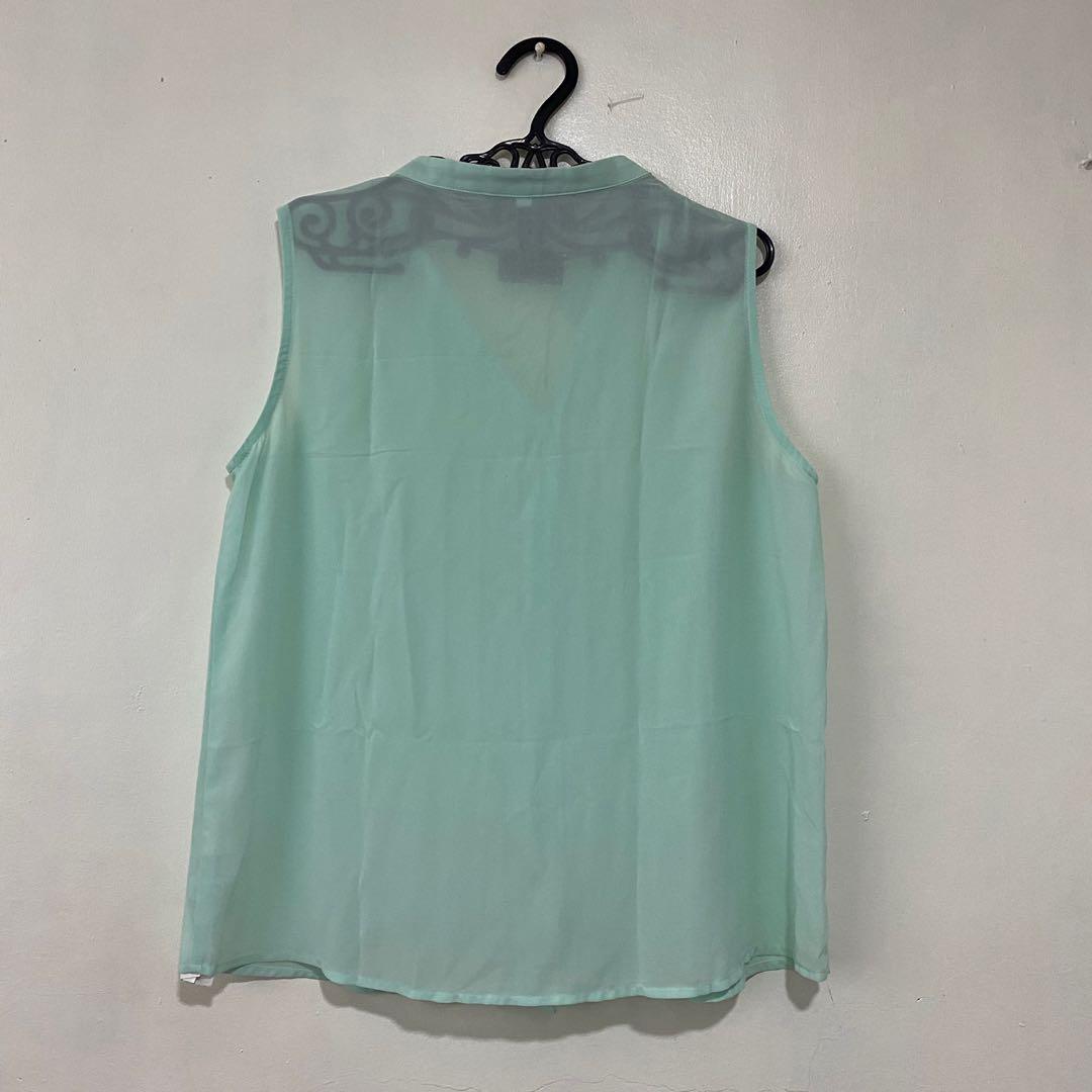 Cotton On Mint Green Sheer Top, Women's Fashion, Tops, Sleeveless on