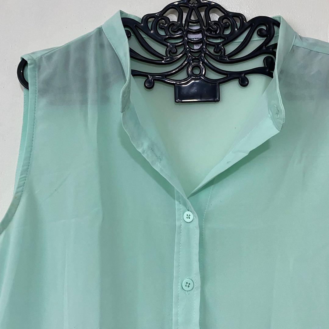 Cotton On Mint Green Sheer Top, Women's Fashion, Tops, Sleeveless on