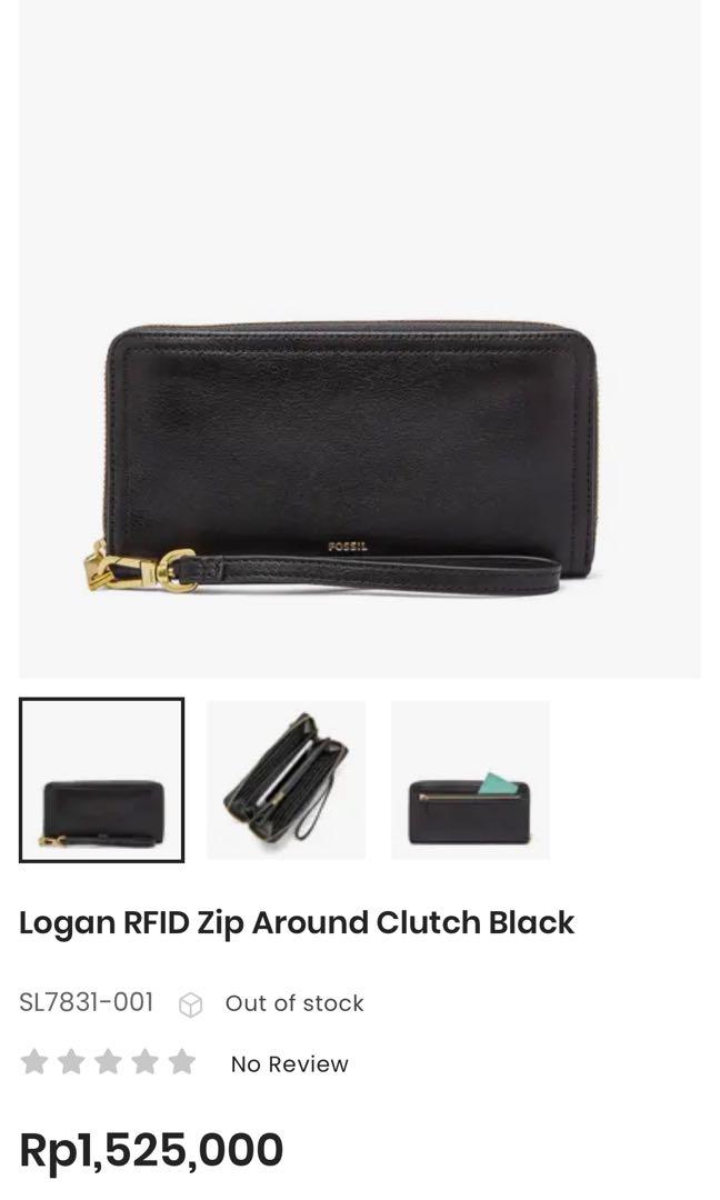 Dompet Fossil Logan RFID Zip Around Clutch Black, Barang Mewah