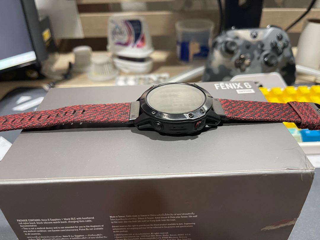 Garmin watch fenix 6 sapphire hotsell black dlc heathered nylon band