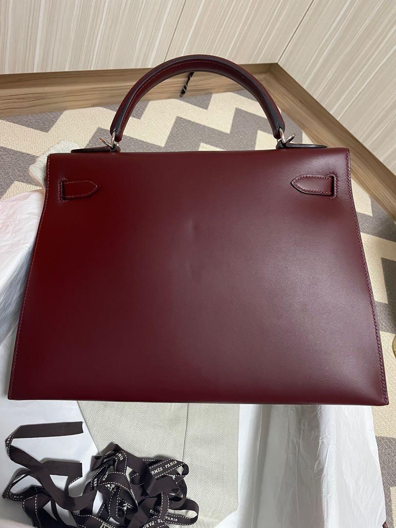 62292 auth HERMES Tri-Color Rouge H Vif Marine KELLY 32 SELLIER Bag red  blue Box