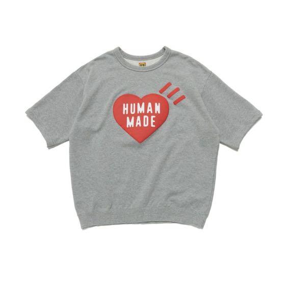 HUMAN MADE SHORT SLEEVE SWEATSHIRT 短袖衛衣灰色大心心XL size, 男裝