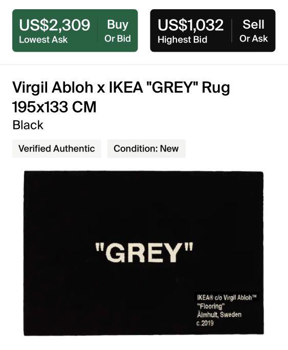 Virgil Abloh x IKEA GREY Rug 195x133 CM Black