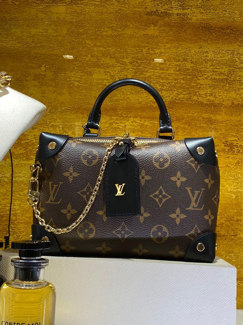 Louis Vuitton Petite Malle Bag in Damier Ebene with Golden Brass