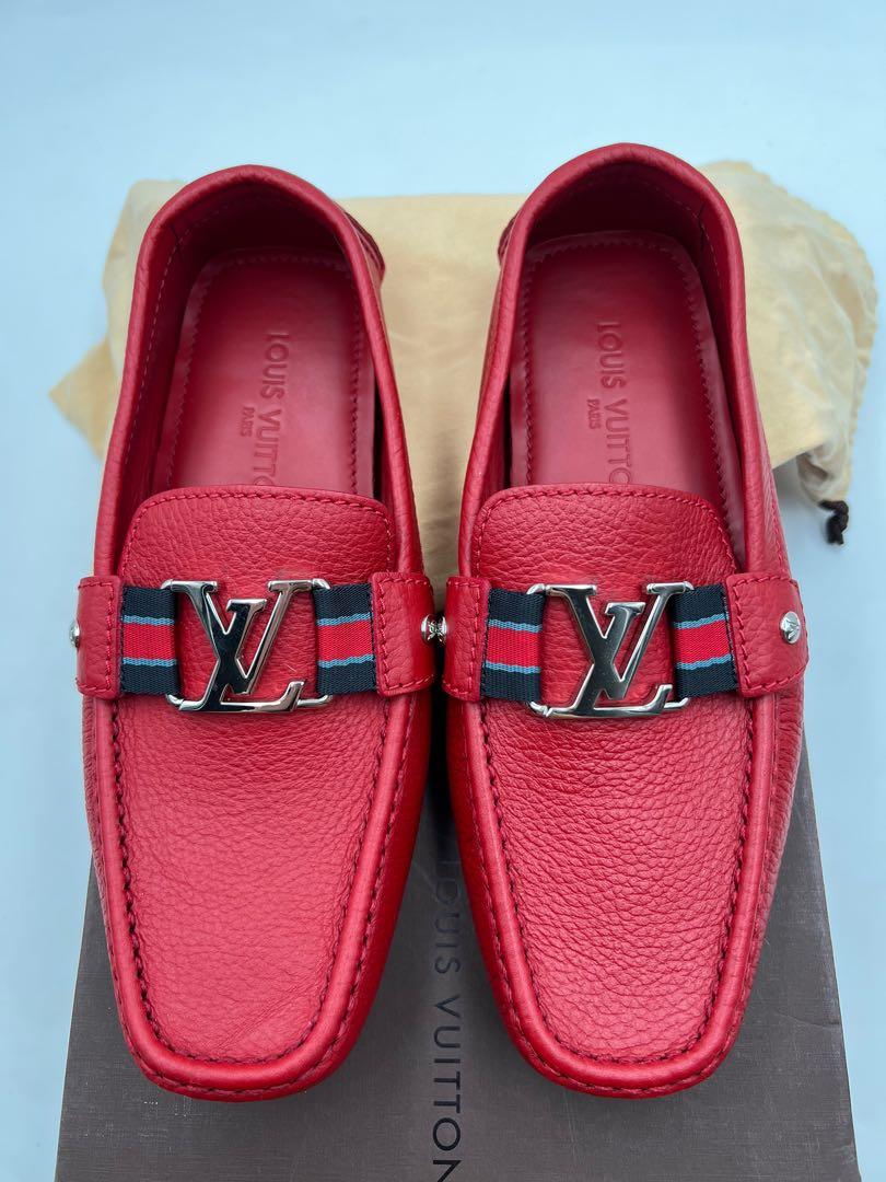 LOUIS VUITTON Calfskin Mens Monte Carlo Car Shoe Moccasin Loafers 8.5 Red  1281086