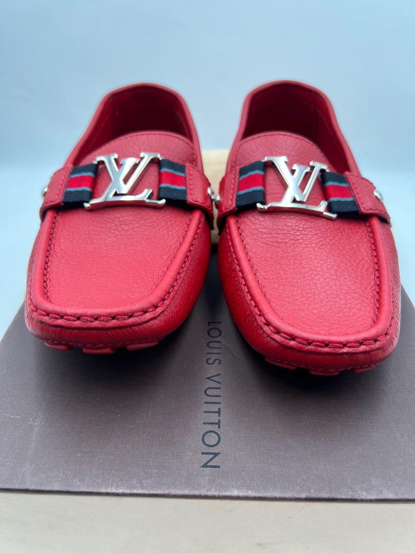 LOUIS VUITTON Calfskin Mens Monte Carlo Car Shoe Moccasin Loafers 8.5 Red  1281086