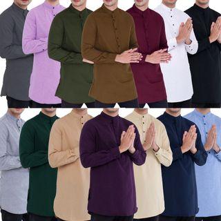 Men Long Sleeve Kurta Shirt Black Green Orange Khaki Navy