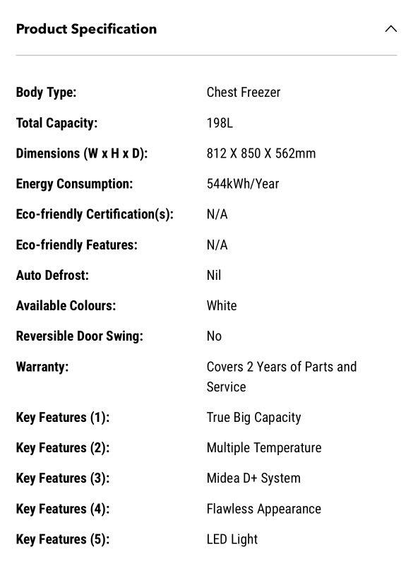 Midea Chest Freezer 198L, TV & Home Appliances, Kitchen Appliances