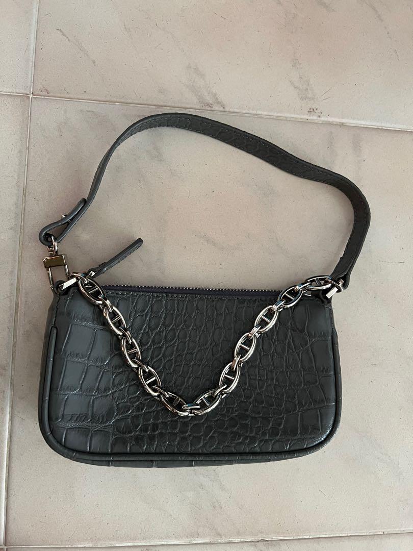 By Far Mini Rachel Cement Croco Embossed Leather Bag In Grey