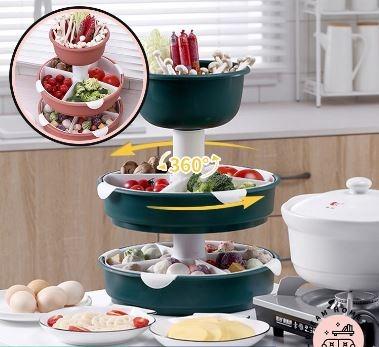 Fruit Basket Double Layer Rotating Hot Pot Dish Multi Grid for Home (Wine  Red L)