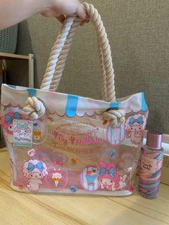 My Melody Puroland Beach Bag Clear with Roped Handles