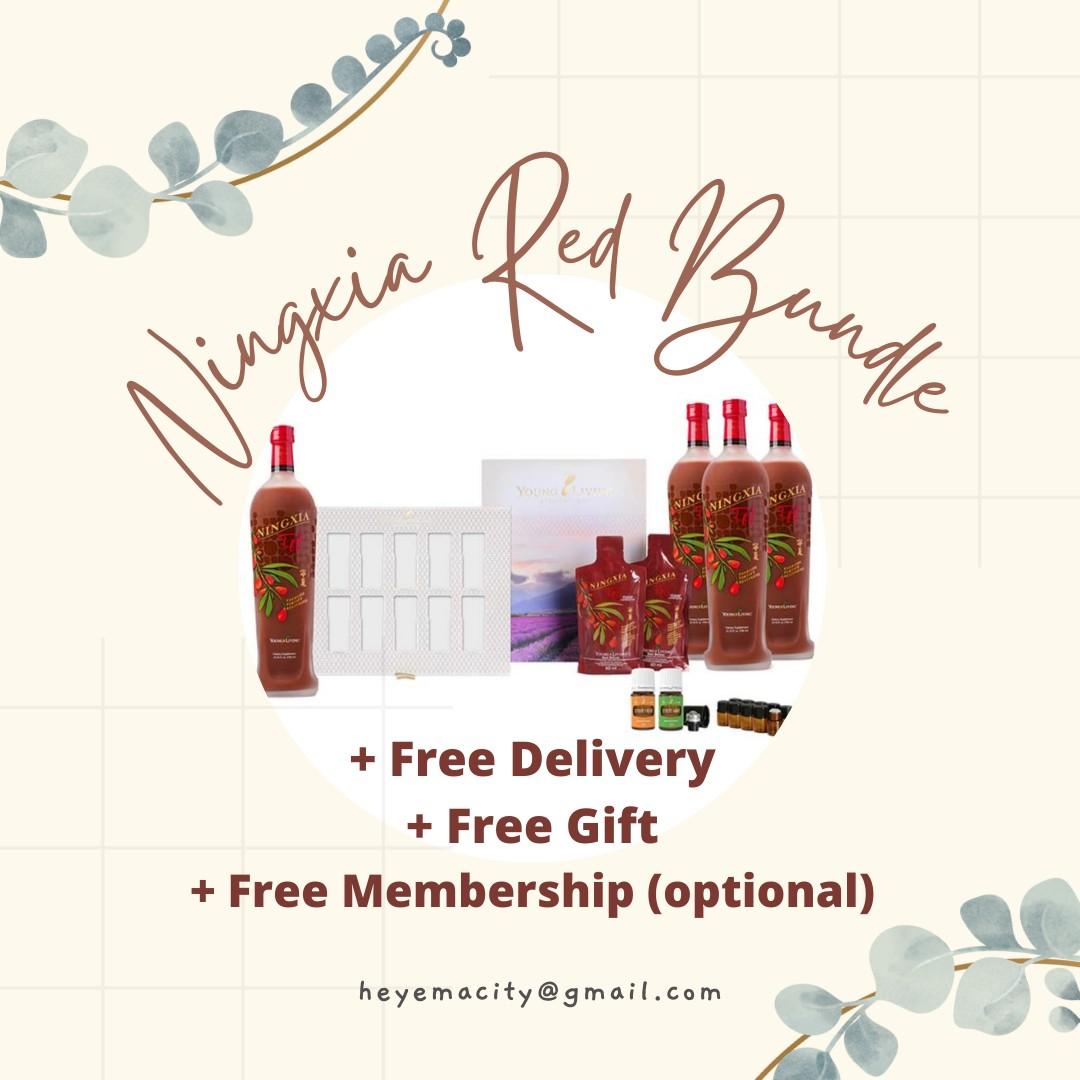 Ningxia Red Bundle (Category: Health Food, Drinks & Tonics) located in Singapore. Submitted by sfz80 (Listing ID 1178070486, Image 1). Description: Power your life with a delicious blend of nutrient-rich wolfberry puree, superfruit juices and pure essential oils formulated to energise, fortify and revitalise the body and mind. Your NingXia Red Starter Bundle includes: NINGXIA RED: 4 x NingXia Red - 750 ml bottles 2 ESSENTIAL OILS: 1 x Citrus Fres