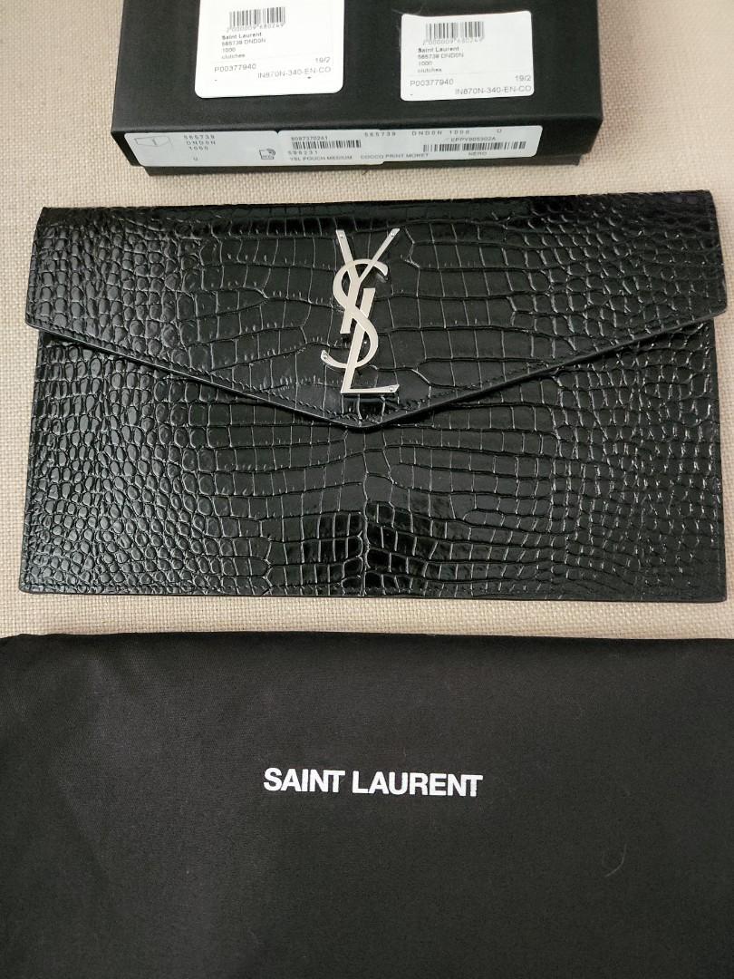 Saint Laurent Uptown Croc-effect Leather Clutch