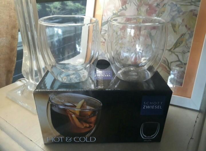 Schott Zwiesel Double Walled Glasses (Category: Coffee & Tea Tableware) located in Manila. Submitted by luluyprincess (Listing ID 1178119095, Image 1). Description: A pair of Schott Zwiesel double walled glasses for hot or cold. Brand new. With box Capacity: 7 fl oz.