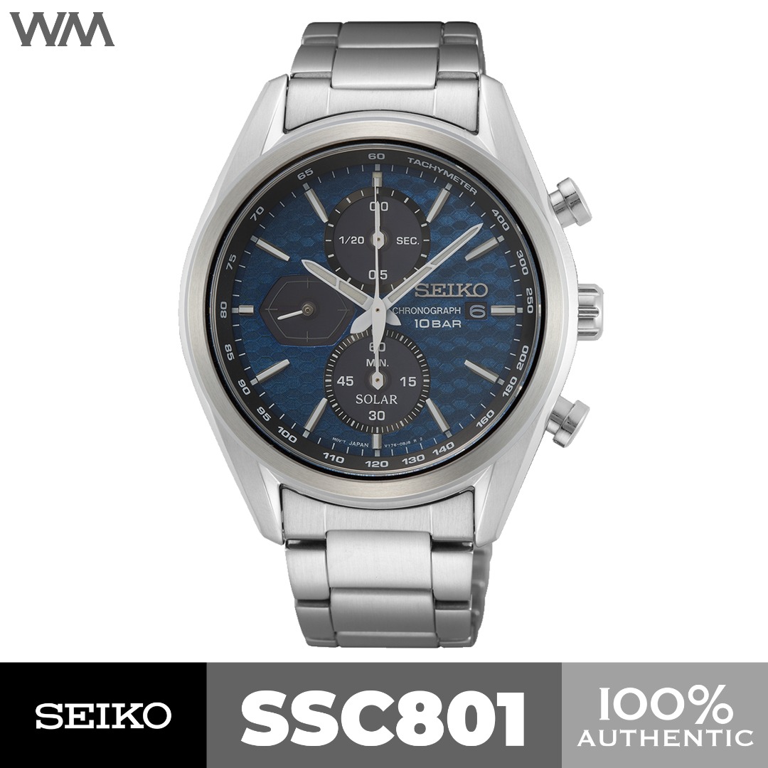 Seiko Macchina Sportiva Solar Chronograph Blue Dial Quartz Watch SSC801  SSC801P1, Men\'s Fashion, Watches & Accessories, Watches on Carousell