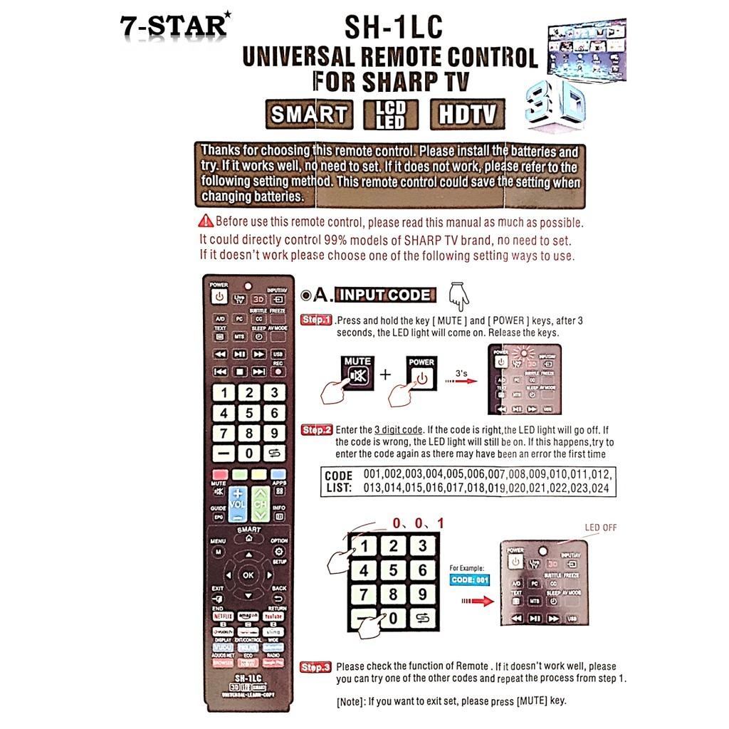 SHARP TV Remote Control Universal Plug & Play for all LCD LED TV Remote