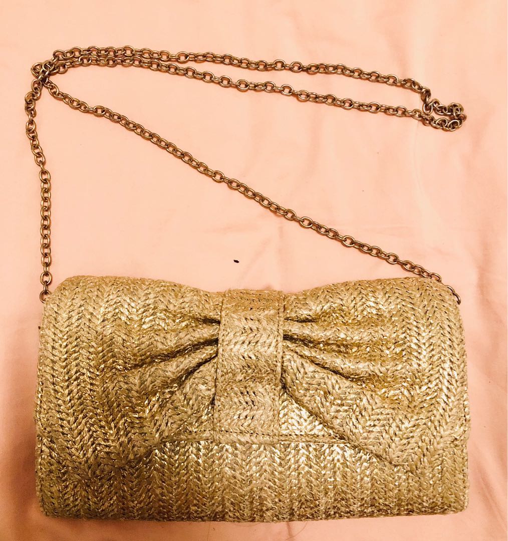 Gold Straw Ribbon Clutch Women s Fashion Bags Wallets