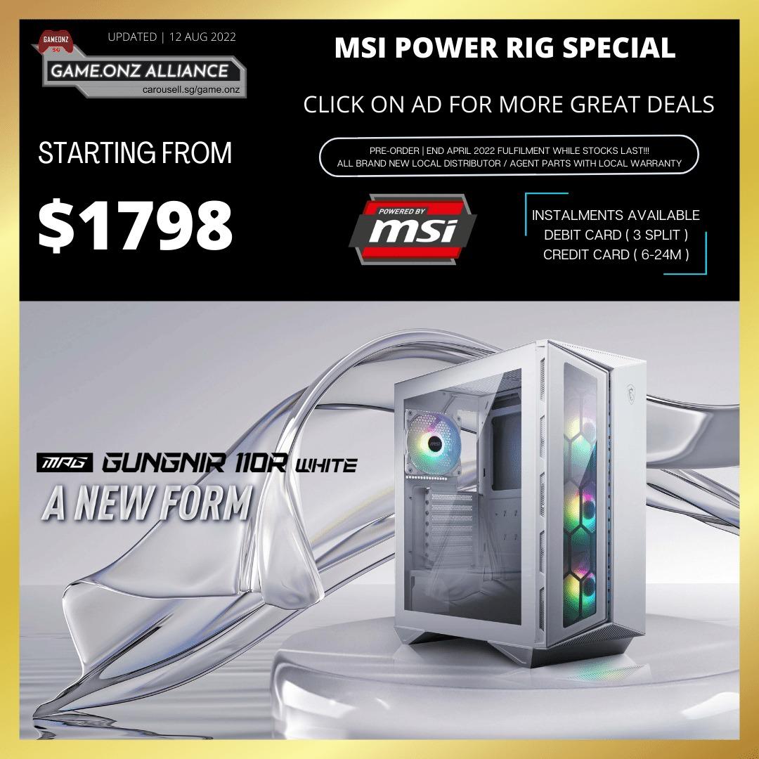 THEMED BUILD | GAMING PC INTEL CORE I5 12400 I7 12700 DESKTOP GAMING PC NVIDIA GEFORCE RTX 3060 RTX3060 3060TI RTX3060TI 3070 RTX3070 3080 RTX3080 CUSTOM PC BUILDGUNGNIRWHITE MSIPOWERED BUILDMSI (Category: Desktops) located in Singapore. Submitted by game.onz (Listing ID 1145565659, Image 2). Description: MSI POWER RIG | MSI GUNGNIR 110R WHITE THEMED BUILD | GAMING PC INTEL CORE I5 12400 I7 12700 DESKTOP GAMING PC NVIDIA GEFORCE RTX 3060 RTX3060 