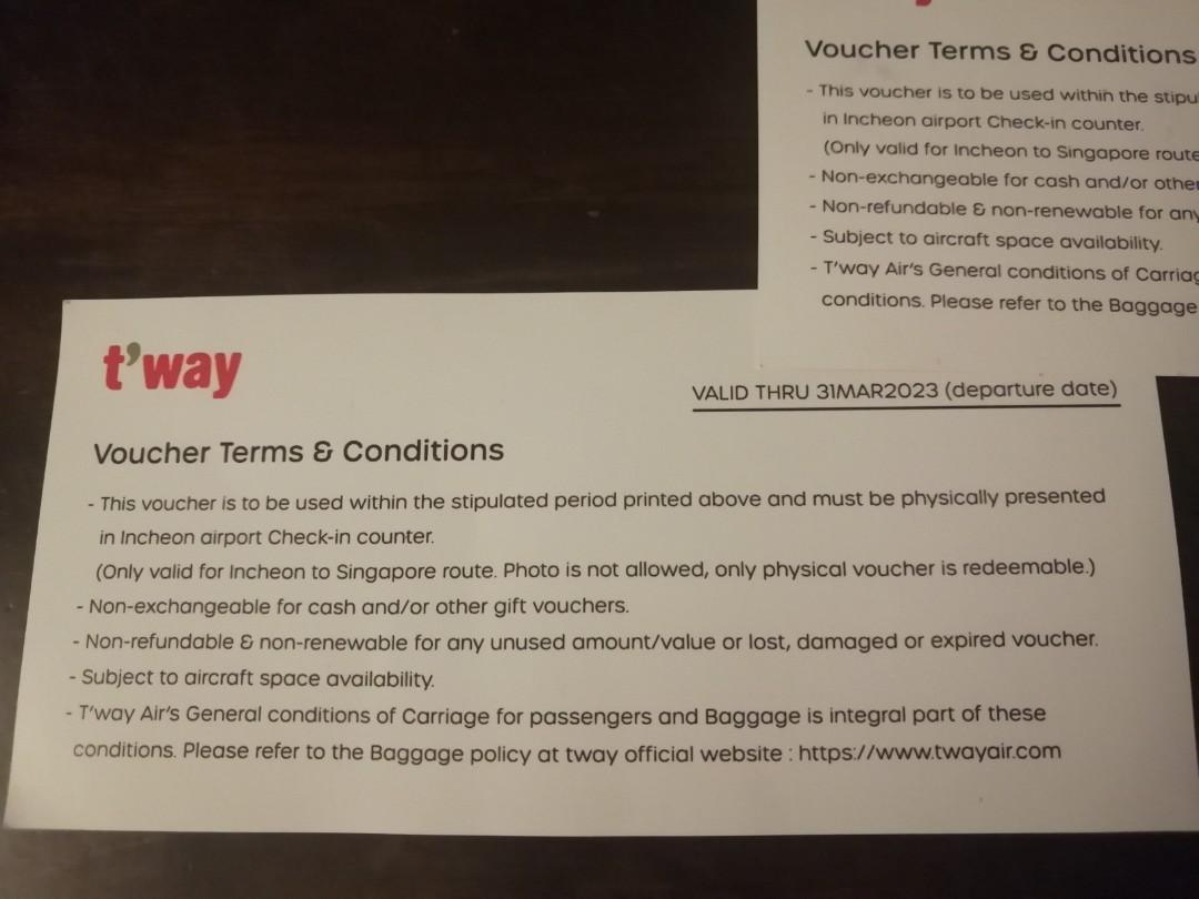 Tway additional 5kg checked baggage voucher (till Mar 2023), Tickets