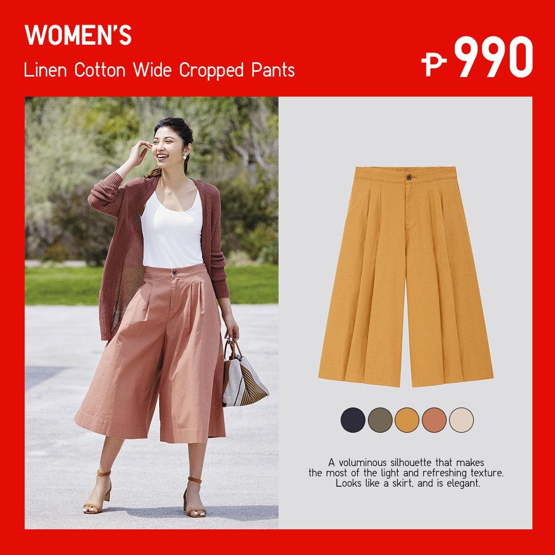 Linen cotton wide cropped pants sale
