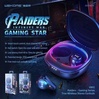 WK WEKOME GAMING RAIDERS SERIES TWS-VB02 True HI-Res Bass Wireless Stereo Bluetooth V5.1 Earphone Headset Earbuds Wekome VB02