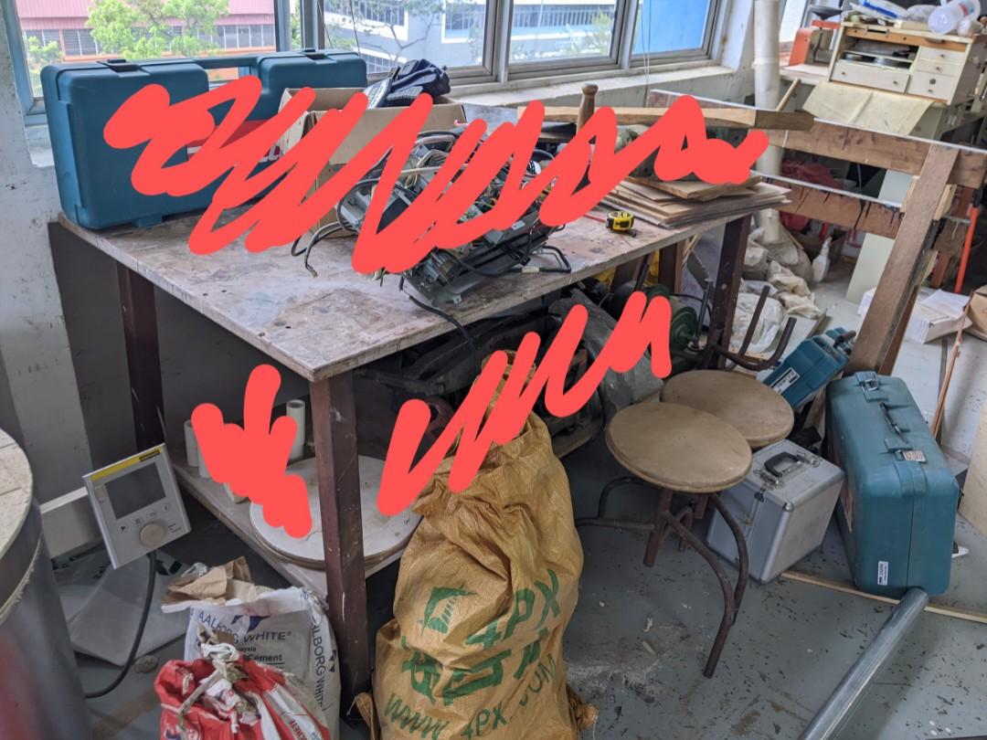 Work tables workbenches plywood steel frame, Furniture & Home Living