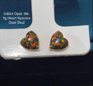0.80 Carat Opal in 18K YG Heart Kyocera Stud Earring