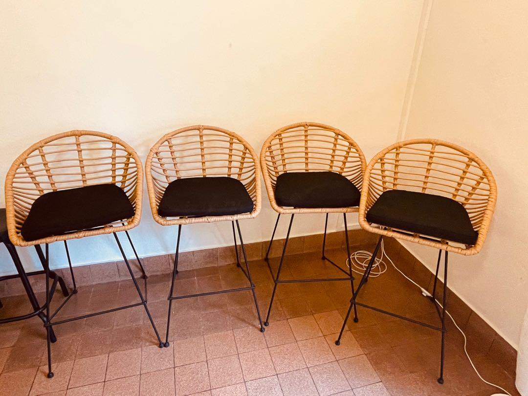 4 beautiful rattan bar chairs, Furniture & Home Living, Furniture