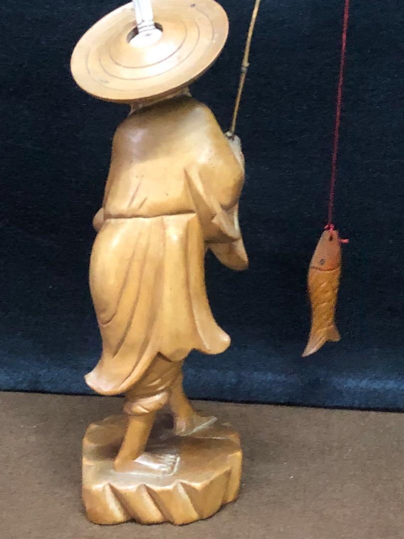木雕姜太公釣魚, 興趣及遊戲, 收藏品及紀念品, 古董收藏  l