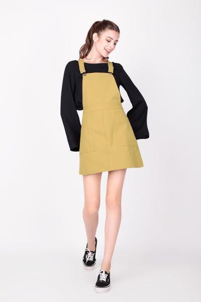 A for Arcade AFA PLAY NICE DUNGAREE DRESS IN MUSTARD Women s