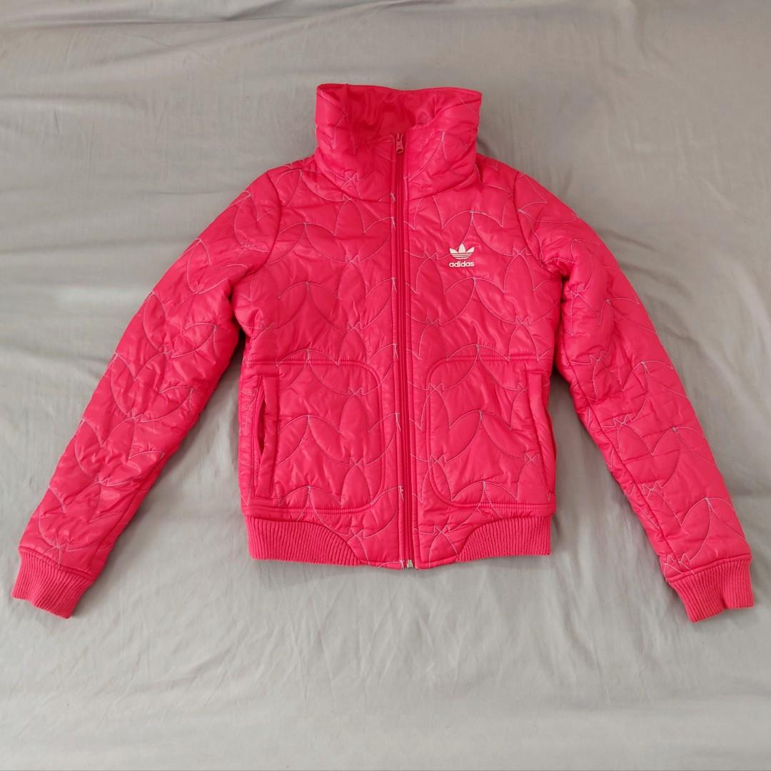 Adidas Red Quilted Polyester Padded Jacket Autumn Winter Jacket