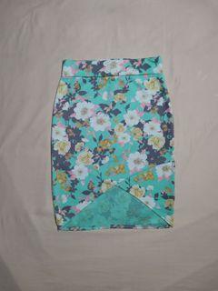 Aqua/Floral Pencil skirt