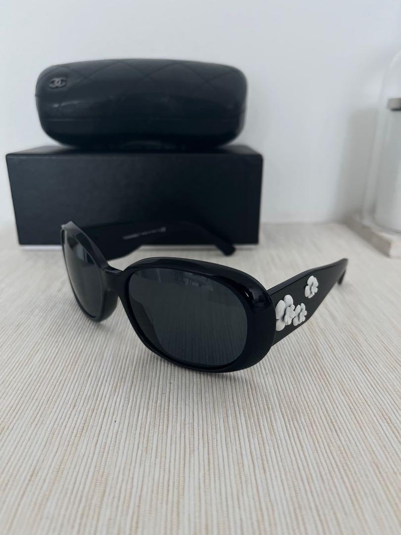 Authentic Chanel Black Oval with Red Camellia Flower Sunglasses – Italy  Station