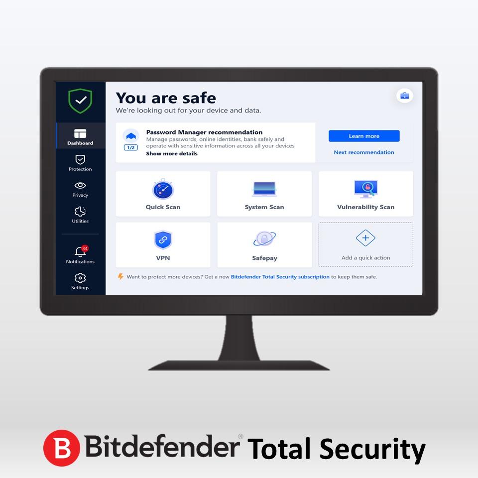 BitDefender Total Security 2022 Antivirus for Windows Mac (13 Years, 1