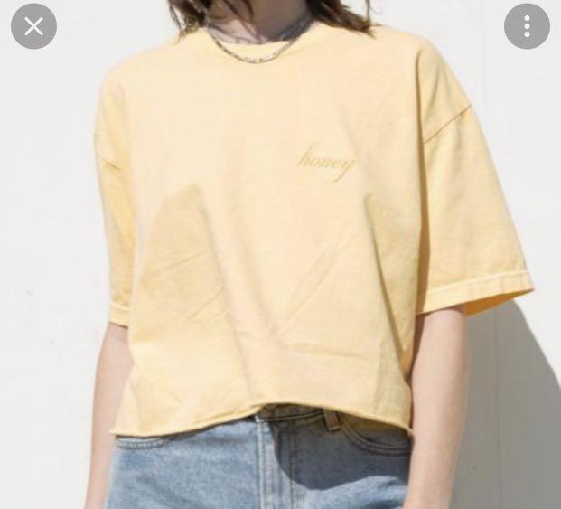 Brandy Melville Aleena Honey embroidered Top Women s Fashion Tops Shirts on Carousell
