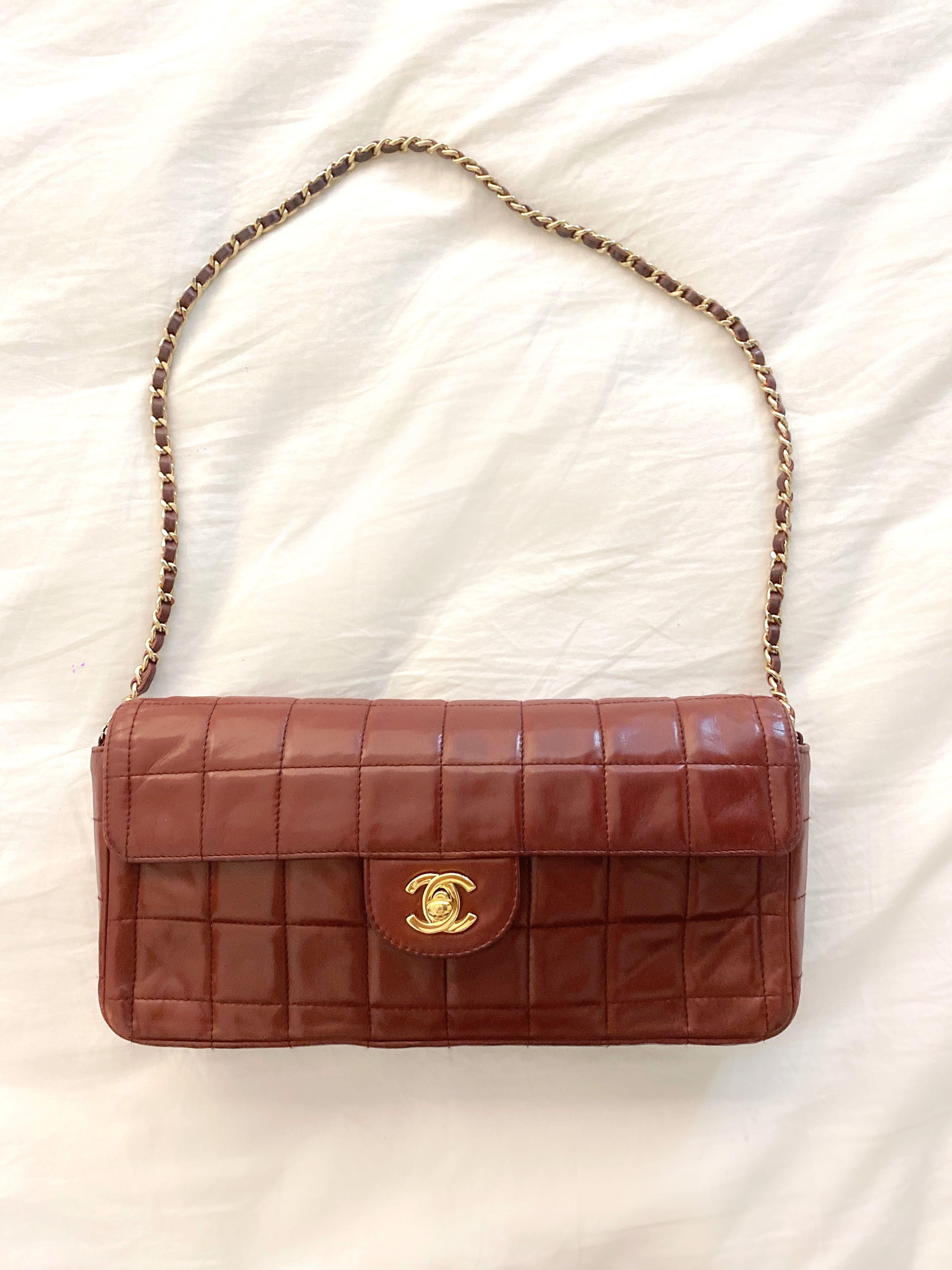 Chanel East West Chocolate Bar Quilted Lambskin Leather Shoulder Bag