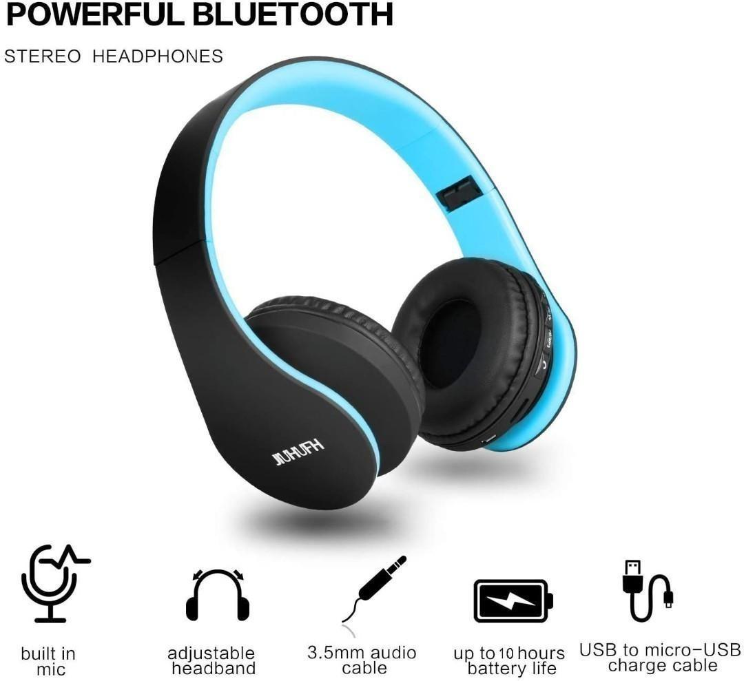 Clearance Sale BNIB Wireless Headset On Ear JIUHUFH Foldable Bluetooth Headphone with Built in Microphone 3.5mm Wired Audio in Comfortable Earpads for PC Cell Phones Black Blue Audio Headphones Heads...