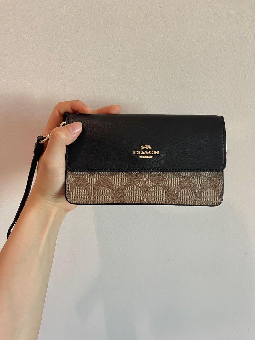 COACH Foldover Wristlet In Signature Canvas Black Canvas