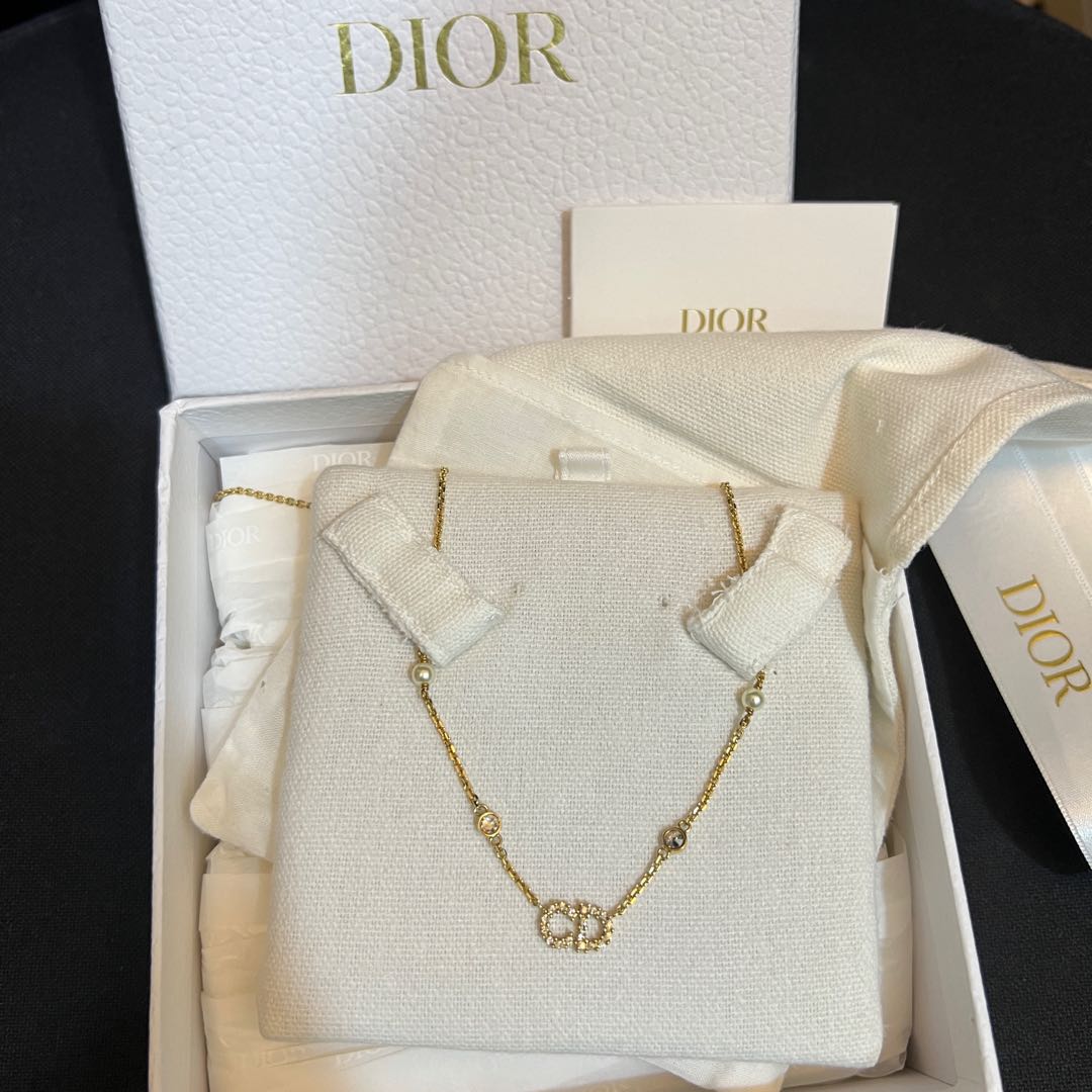 Best Site Christian Dior Clair D Lune CD Logo Diamond Pendant Women  Two-tone Double Link