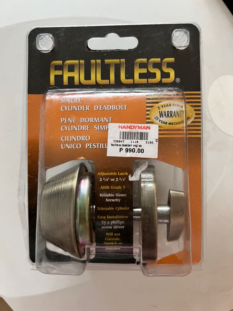 Faultless Single Cylinder Deadbolt Door Lock, Furniture & Home Living