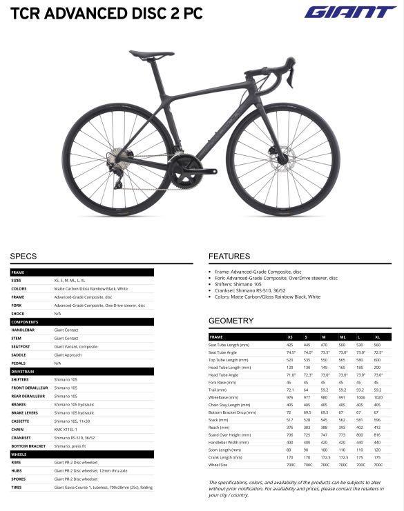 Giant tcr hotsell size guide