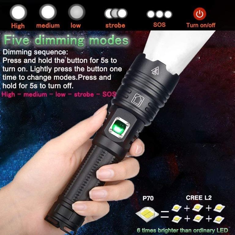 Flashlights LED High Lumens Rechargeable, 10000 Lumens XHP70.2 Tactical  Flashlights(battery inlcuded), High Powered Flash Light, Power Display, 7  Mode, Zoomable Waterproof for Camping Hiking Emergency 