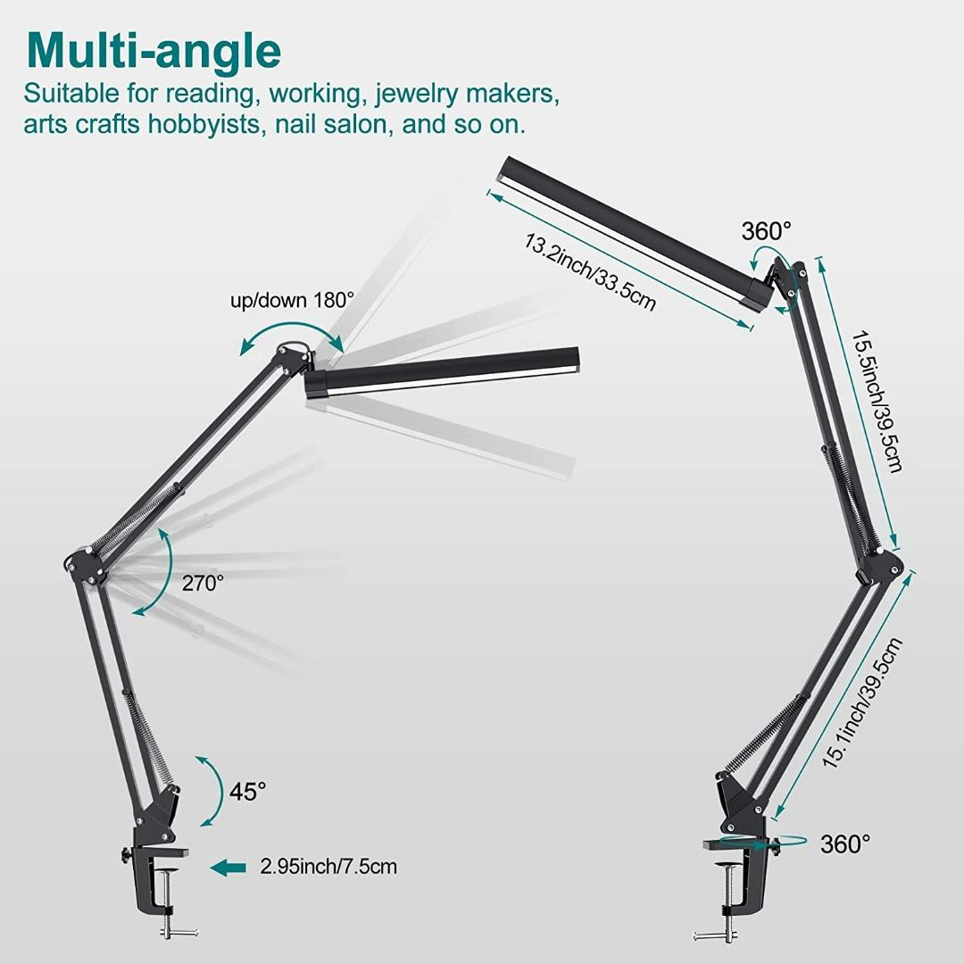 J059 YOUKOYI A16S Metal Adjustable Swing Arm Desk Lamp with Clamp Touch Control Table Lamp with Stepless Dimming 3 Color Modes Memory Function