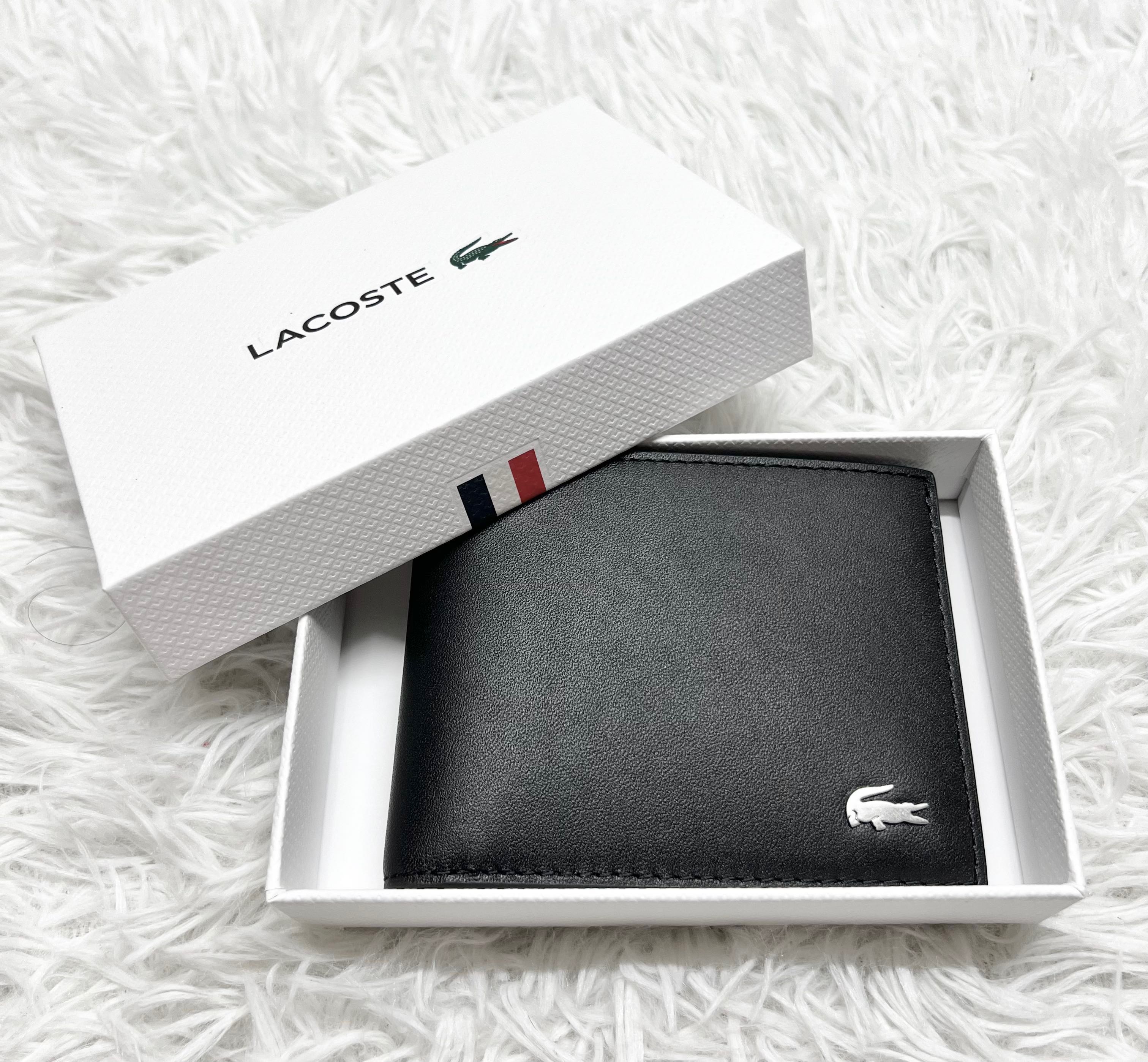 LACOSTE Men s Fitzgerald Small Black Billfold Wallet. 100 Cow Leather
