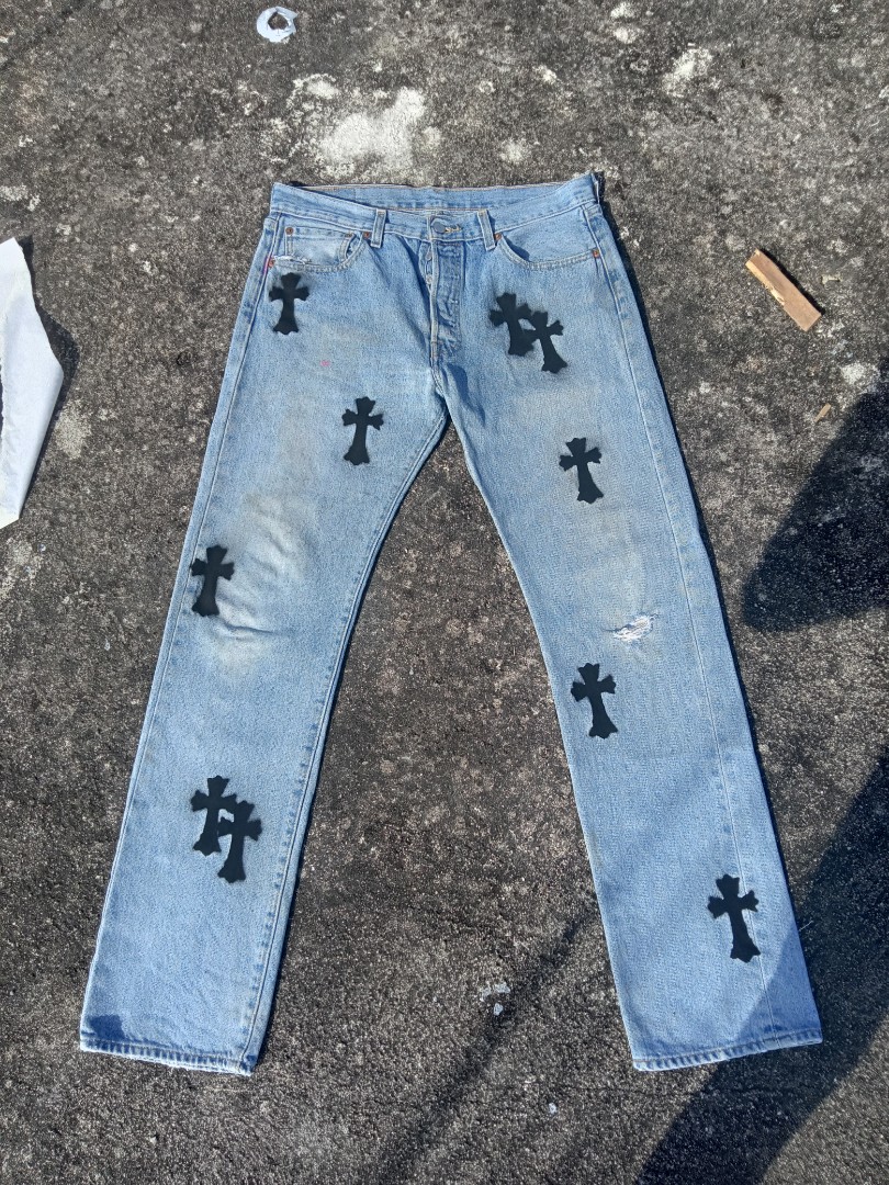 Levis 501 Button Fly x Chrome Hearts Custom, Men's Fashion, Bottoms, Jeans  on Carousell