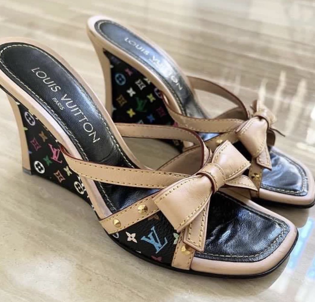 Louis Vuitton Murakami Multicolor Wedge Shoes  Louis vuitton murakami,  Louis vuitton shoes heels, Lace up wedge sandals