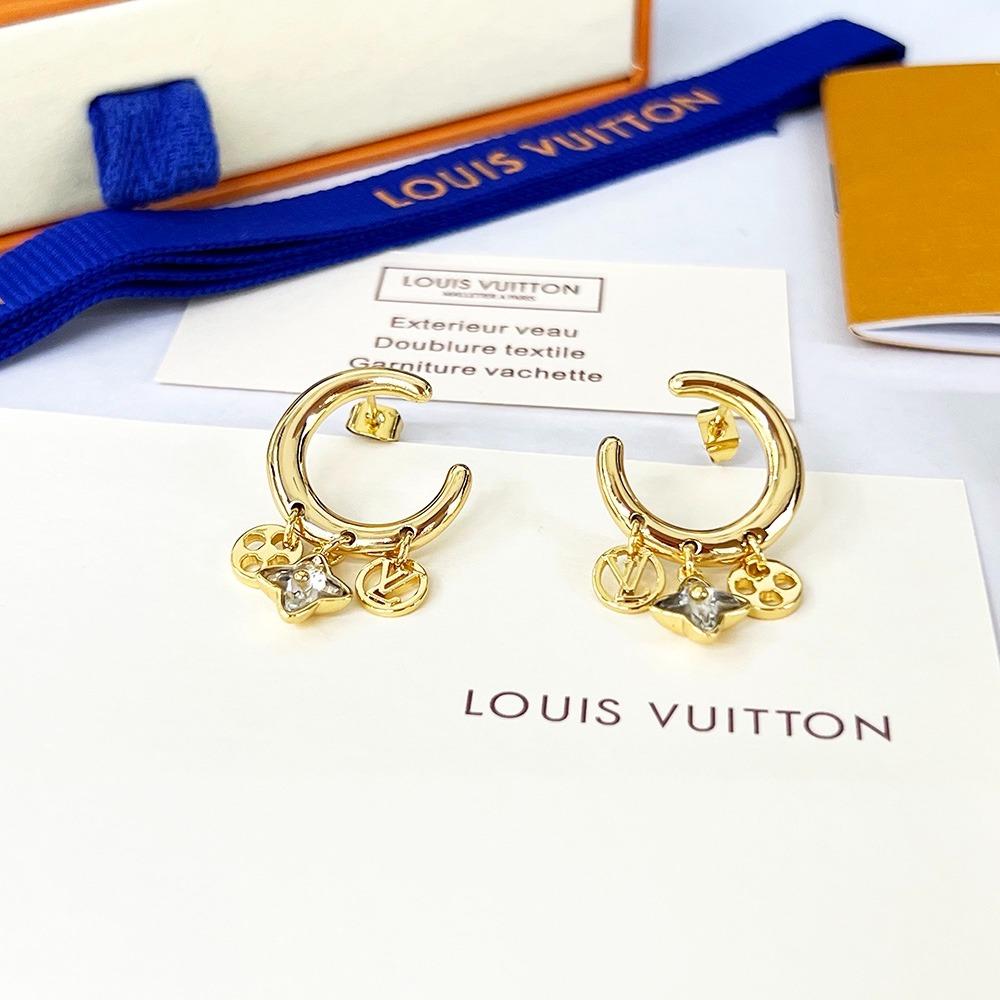 Louis Vuitton Earrings Blooming LV Circle Monogram Flower Metal Gold M64859 - 2 Pieces