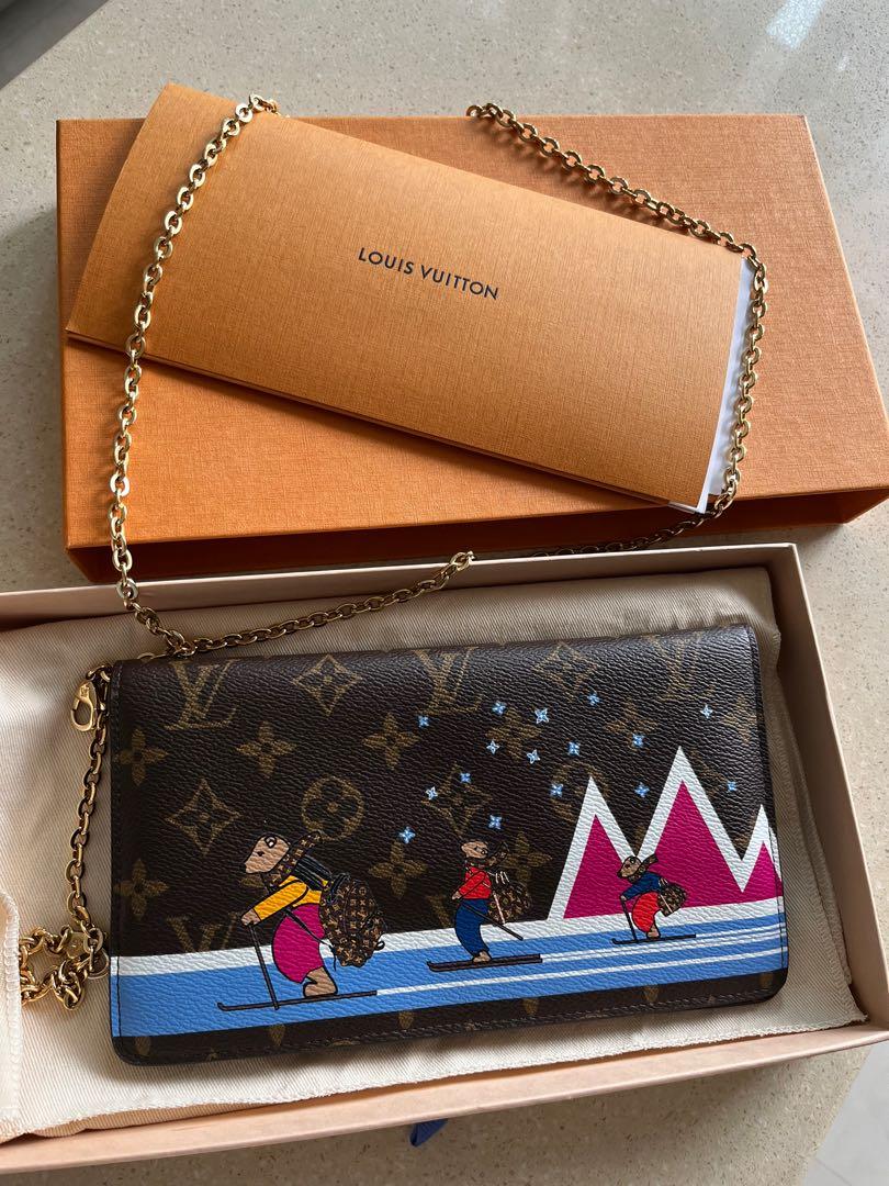 Authentic Louis Vuitton Monogram Clutch Wallet Zip Skiing Bears Leather  Pink