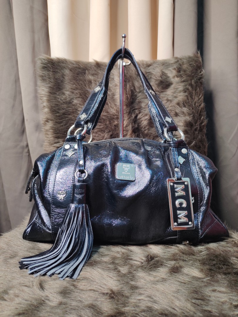 Mcm patent online leather bags