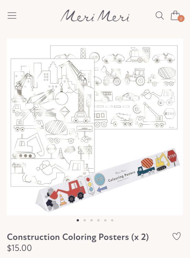Meri Meri Construction Coloring Posters, 兒童＆孕婦用品, 嬰兒玩具 - Carousell